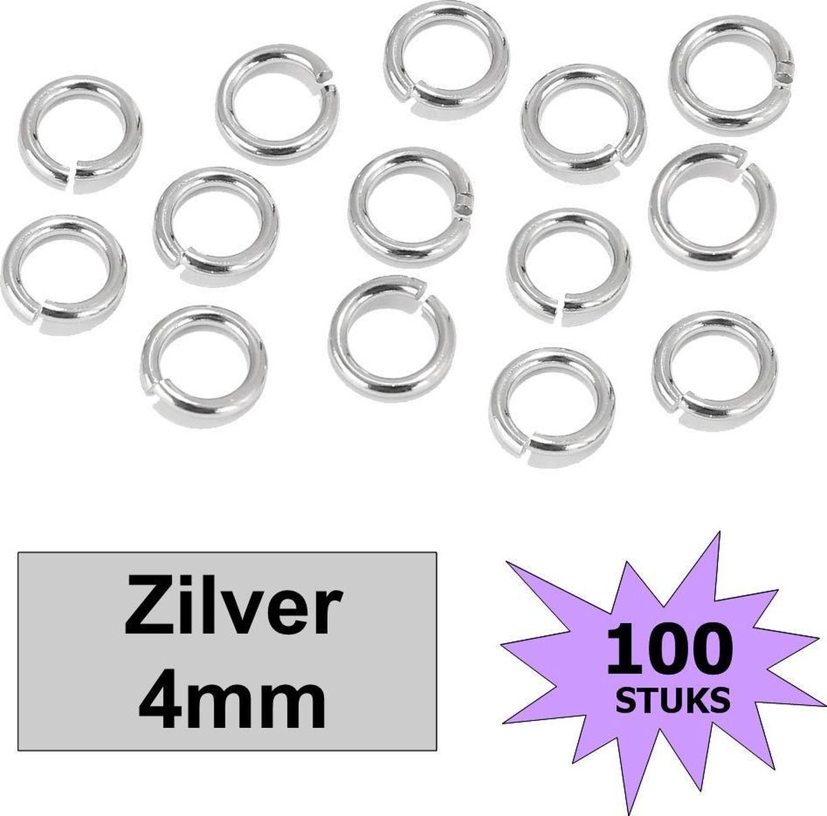   - Oogjes - Ringetjes - Sieraden Maken - Zilverkleurig - 4mm - 100 Stuks