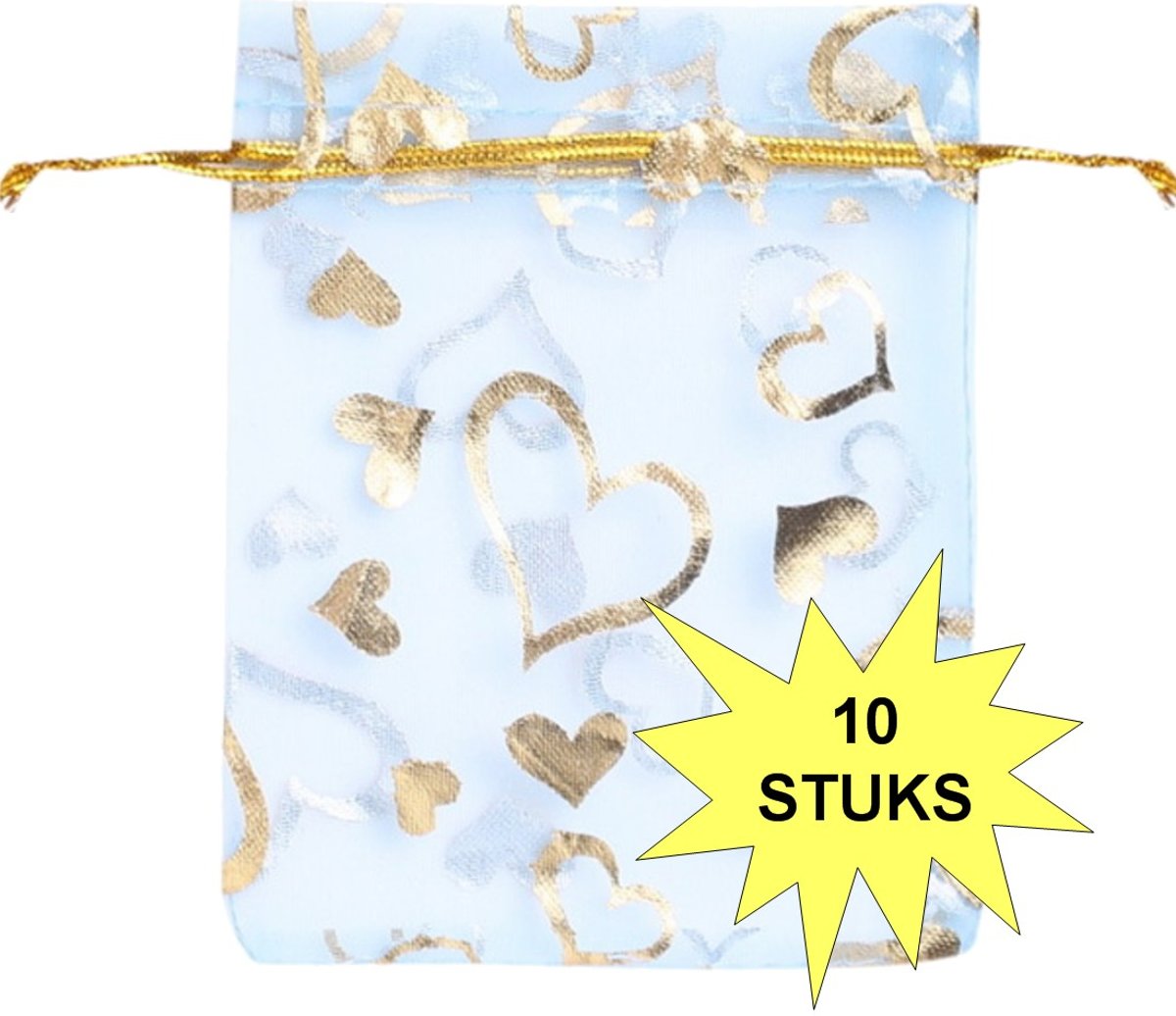 Fako Bijoux® - Organza Zakjes - 9x12cm - Hart Lichtblauw - 10 Stuks