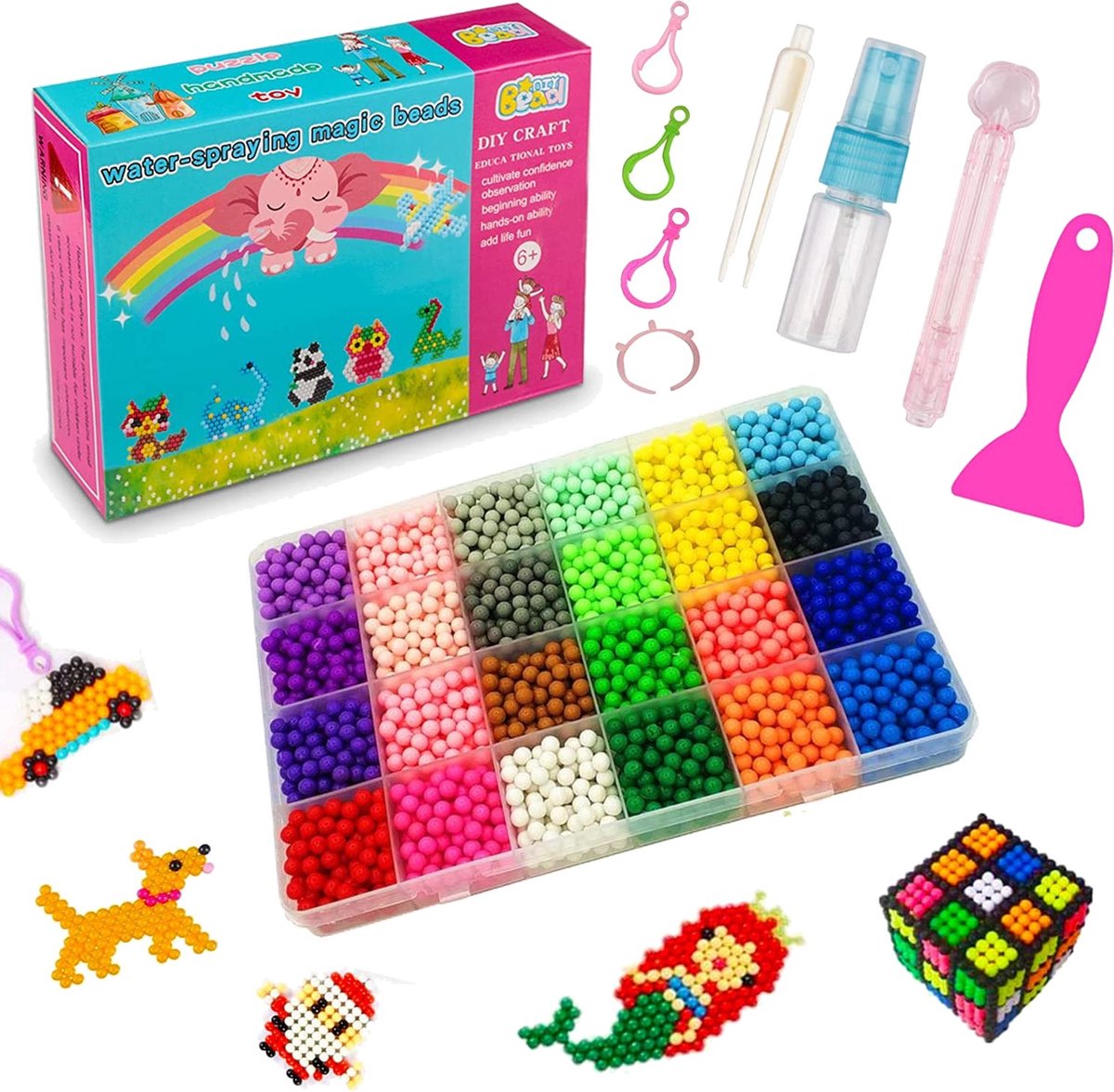 Fako Bijoux® - Water-Spraying Magic Water Sticky Spray Beads Box - Klevende Waterkralen - Waterparels - Kinderen - 24 Kleuren - 5mm - 3000 Stuks