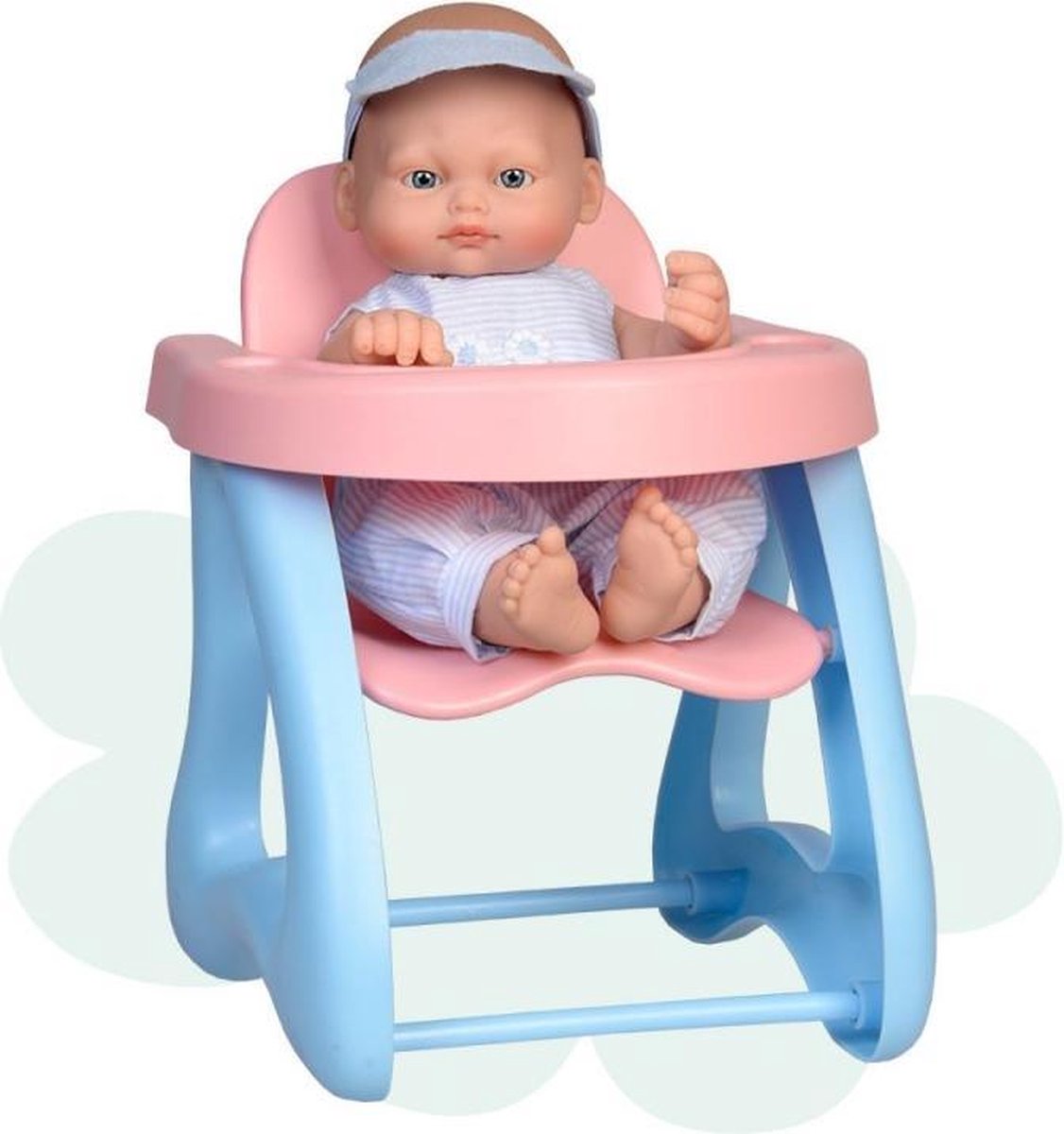 Falca Babypop Mini Baby Met Kinderstoel 28 Cm Blauw/roze