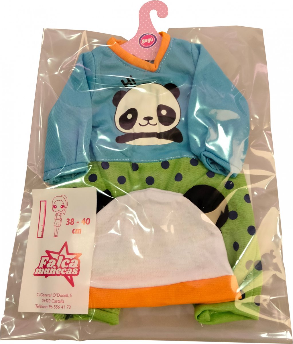 Falca Poppenkleding Boxpakje Panda Groen/blauw 2-delig