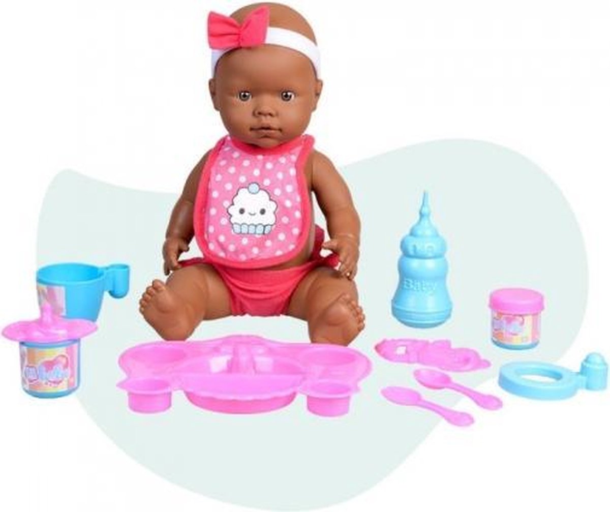 babypop Curiosete met maaltijden 40 cm roze 10-delig