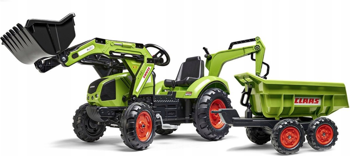 Falk Claas Trap Tractor Maxi Set met Lader Graafmachine en Aanhanger