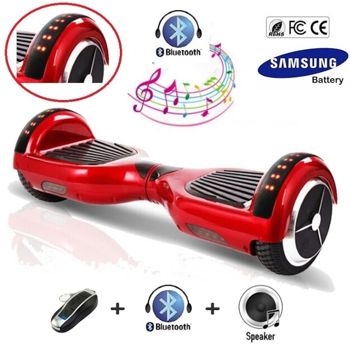 Hoverboard 6.5 Inch, Rood, Samsung accu, Bluetooth, full body LED-verlichting en met TAOTAO moederbord, Afstandsbediening, 700W motoren