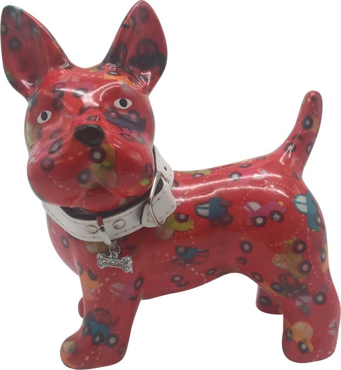 Pomme Pidou spaarpot Dog Boomer - Rood met autos