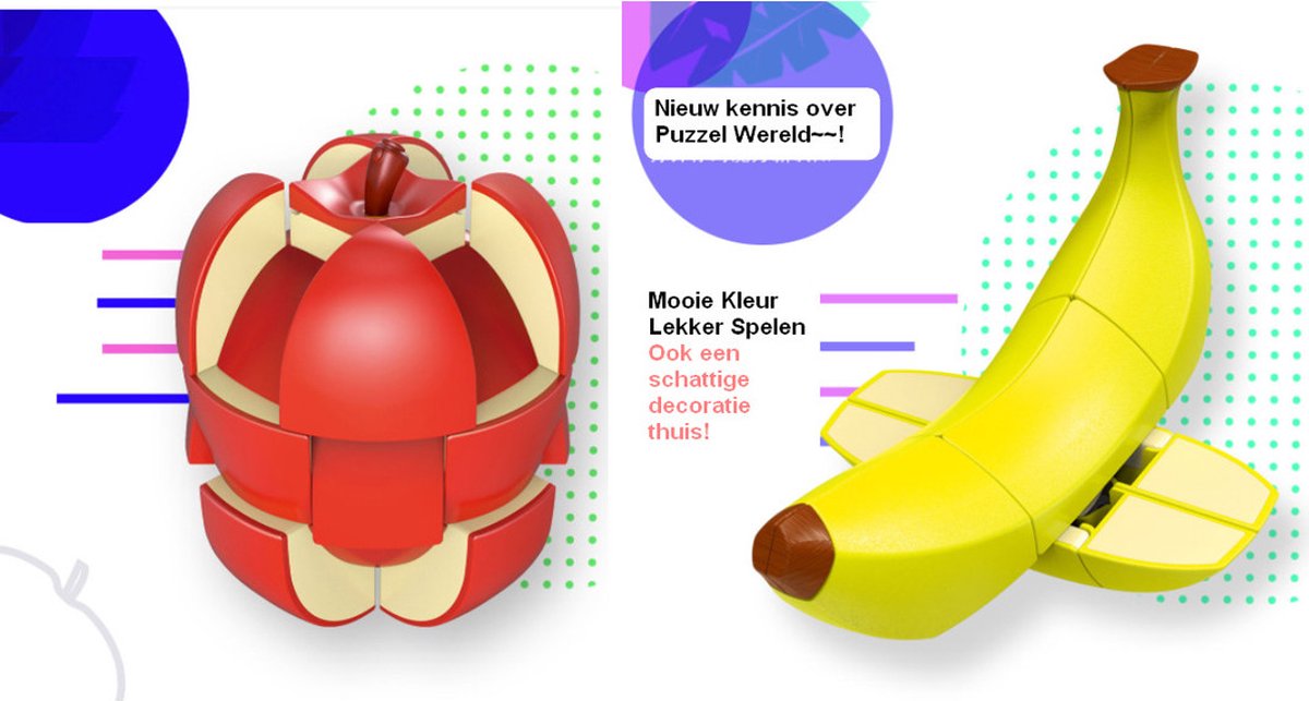 2 Stuks Pack: Hoogwaardige Puzzel Cube -Anti-Stress Fidget -Bekend Van TikTok - Kinderen/Volwassenen - Fruit Series Fidget-  Appel + Banaan - Sinterklaas/Kerst/Nieuwjaar Cadeautje voor Sale!