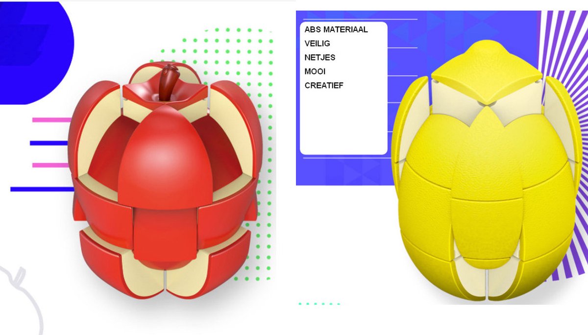 2 Stuks Pack: Hoogwaardige Puzzel Cube -Anti-Stress Fidget -Bekend Van TikTok - Kinderen/Volwassenen - Fruit Series Fidget-  Appel + Citroen - Sinterklaas/Kerst/Nieuwjaar Cadeautje voor Sale!