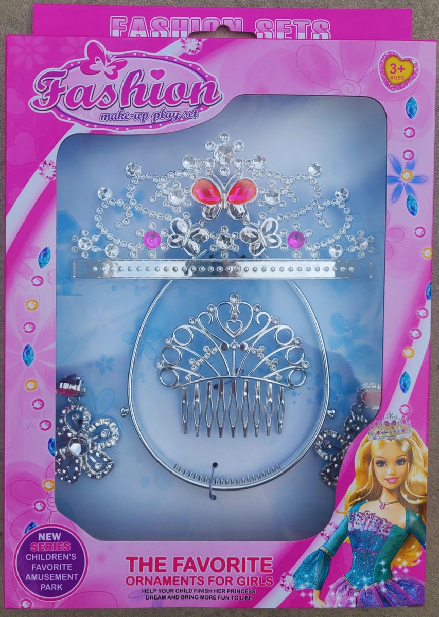 Prinses Fashion play set roze prinses kroon verkleedset diadeem oorbellen kroon