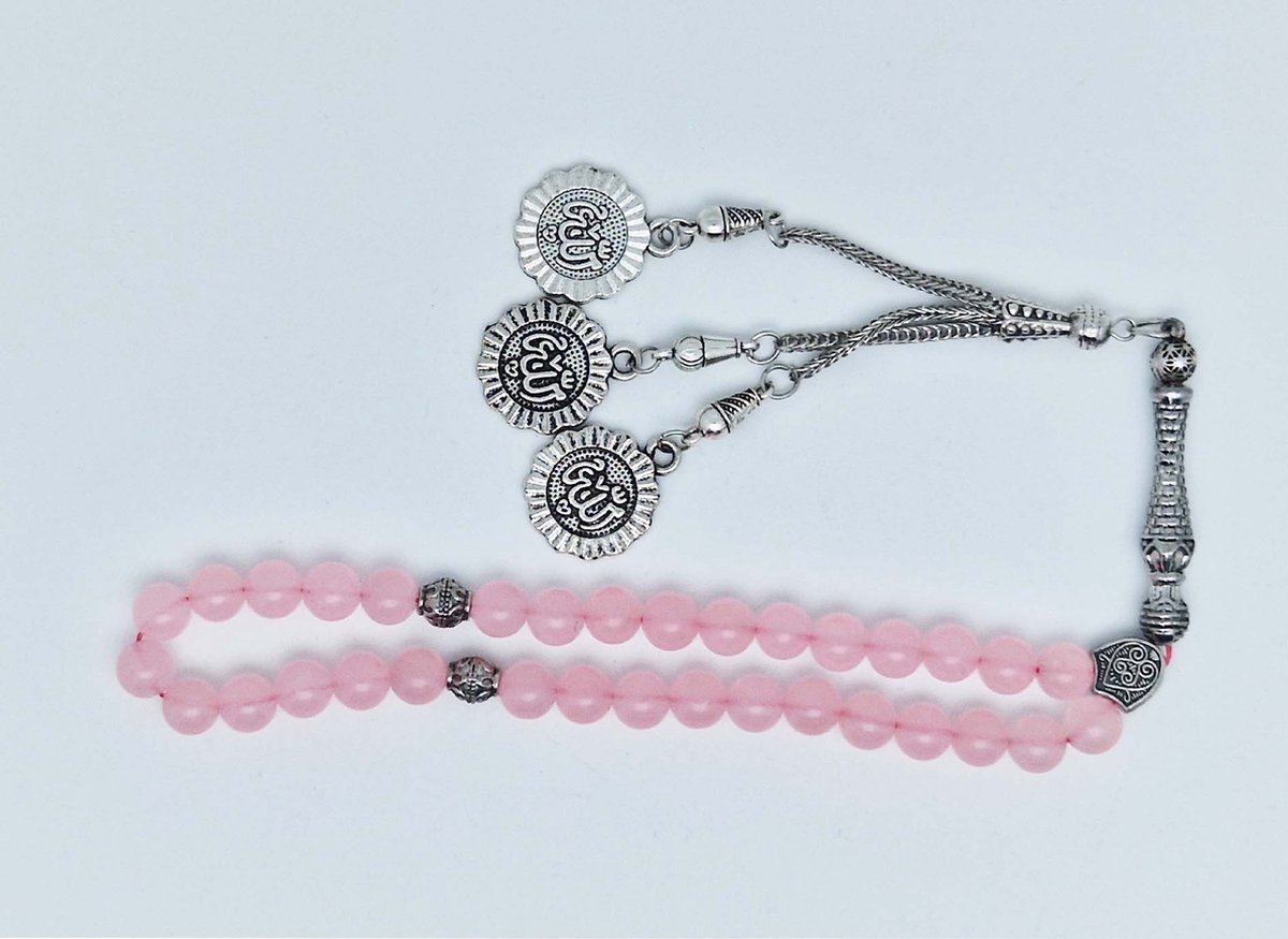 Tasbih Rozenkrans 33 Kralen 8 mm - Tasbih Rozenkrans klassiek natuursteen - model 1- Roze quartz -Roze kleur