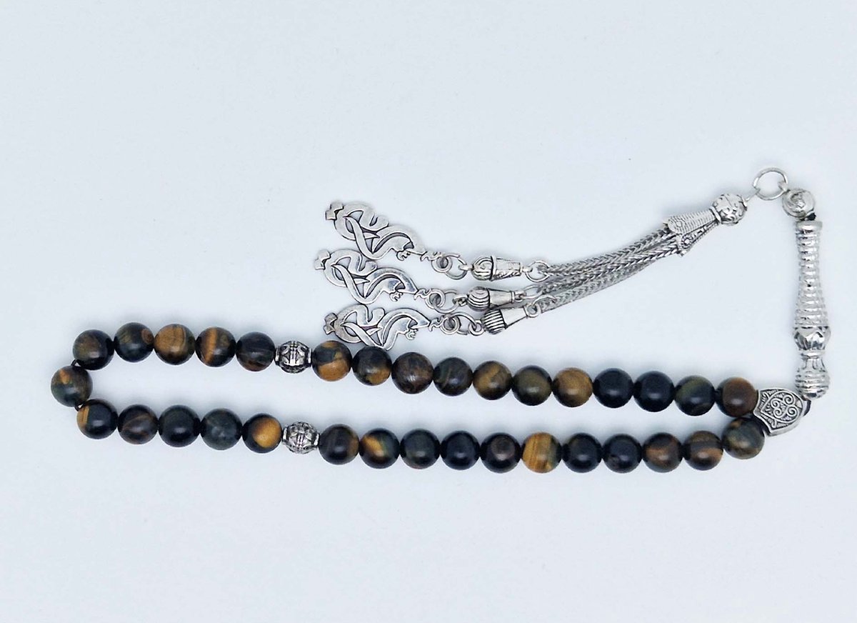 Tasbih Rozenkrans 33 Kralen 8 mm - Tasbih Rozenkrans klassiek natuursteen - model 14- Tijgeroog -Bruine kleur