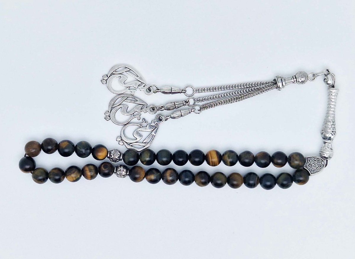 Tasbih Rozenkrans 33 Kralen 8 mm - Tasbih Rozenkrans klassiek natuursteen - model 17- Tijgeroog -Bruine kleur