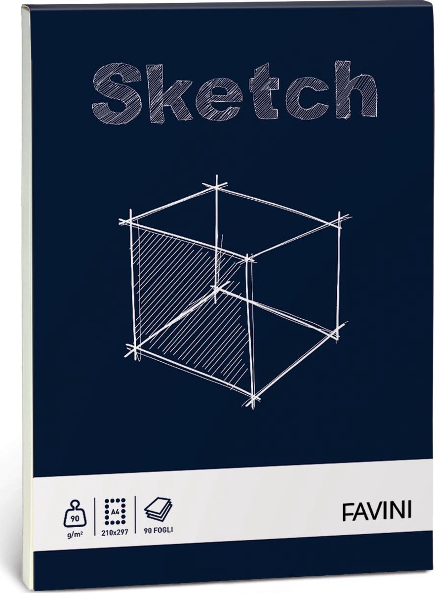 Sketch tekenblok grof papier voor potlood houtskool pastel inkt A4 90 g/m2 80 vel  FAVINI made in Italy