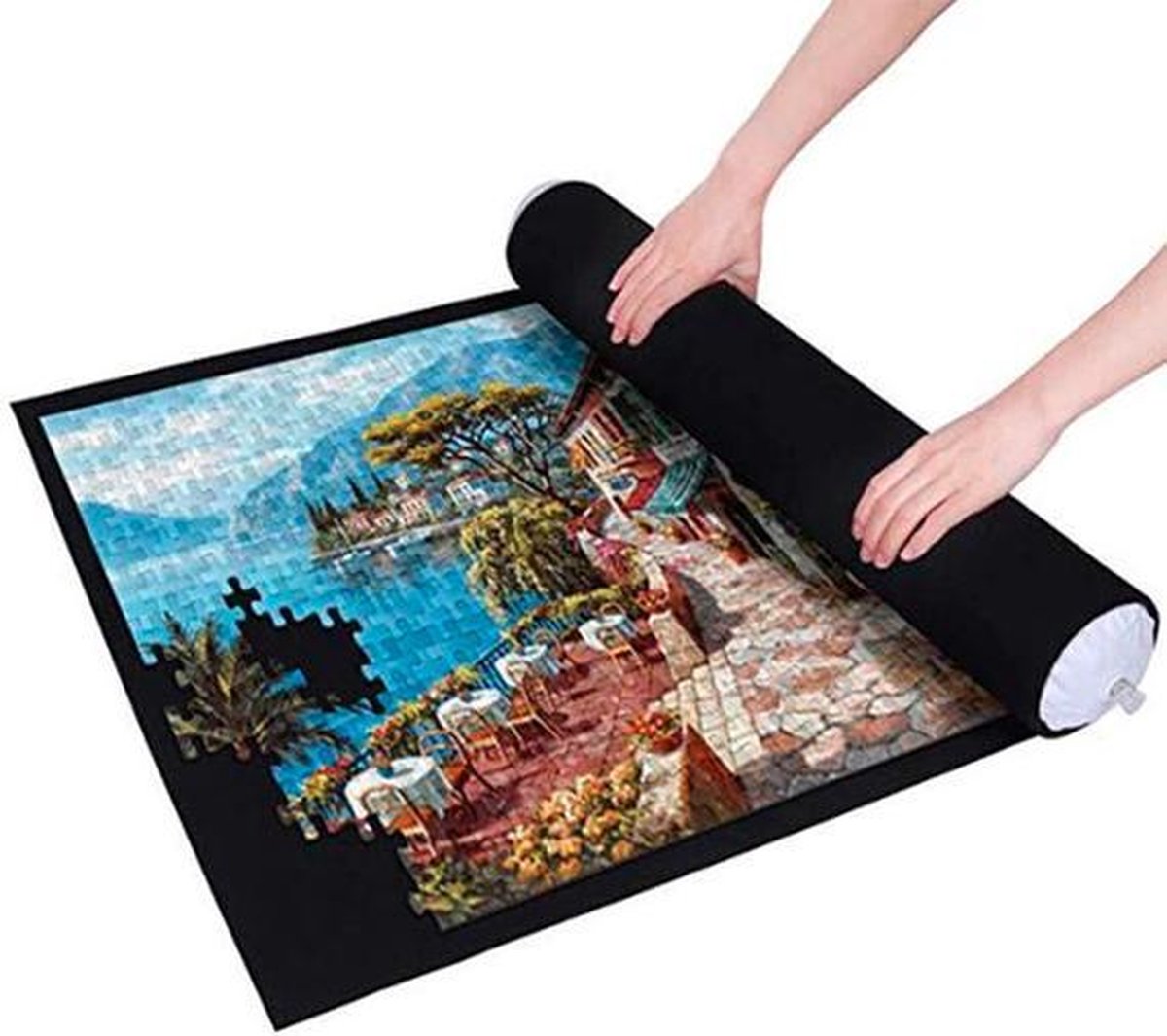 FEDEC Puzzelmat - Oprolbaar - Opbergen - Tot 1500 stukjes - Zwart