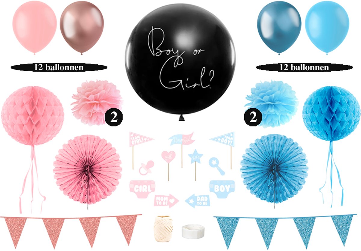 Feest zonder Fratsen - Gender reveal versiering - Meisje - Gender reveal ballon - Feestpakket