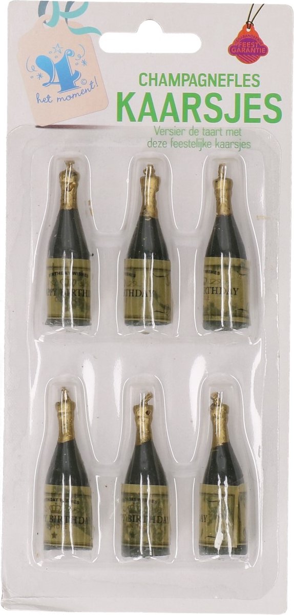 verjaardag Kaarsjes champagnefles 6 stuks 5 cm hoog - happy birthday