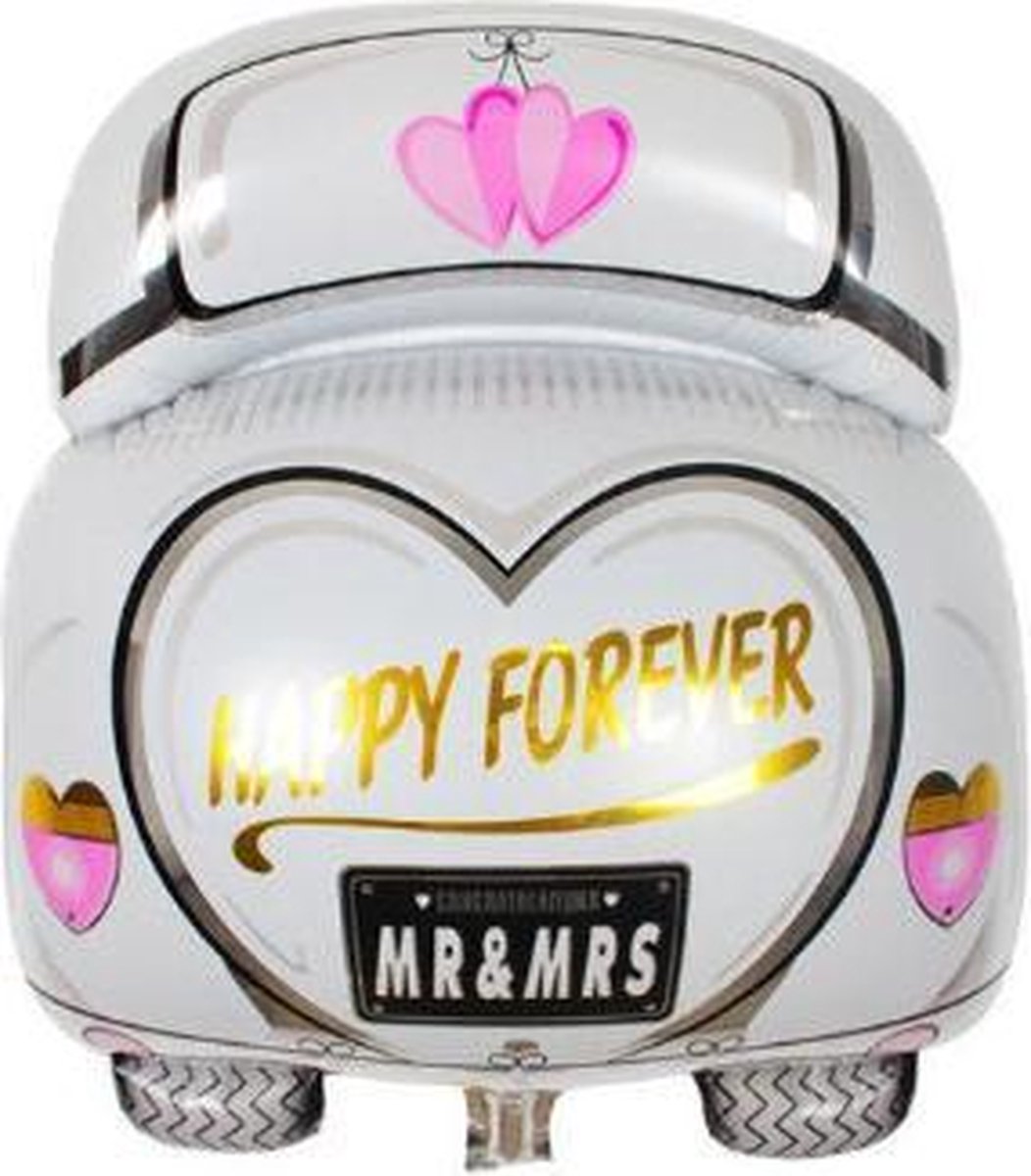 Bruiloft autoballon - 63x50cm - Happy Forever - Bruidsauto - Mr&Mrs Ballon - Bruiloft versiering - Folie ballon - Helium ballon - bruidegom - Just married - Versiering - Ballonnen - Thema feest