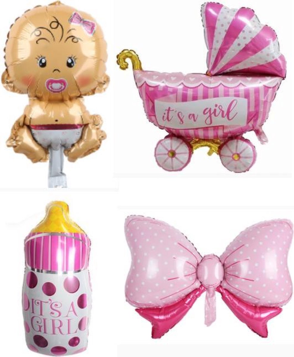 Geboorte Set Girl ballonnen - XL - 4 stuks - Baby ballon - Roze - Folie ballon - Themafeest - Babyshower - Geboorte - Its a Girl - Versiering - Ballonnen - Helium ballon - Geboorte Cadeau Girl - Kraam Ballon - Babyshower Versiering - Baby