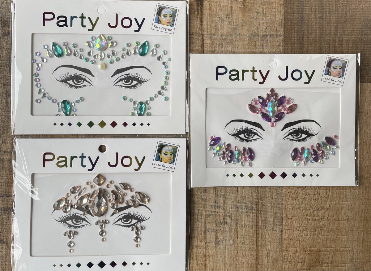 Face body jewels - 3 pack - Festival carnaval party stickers - strass diamond voor gezicht en lijf - feest party themafeest - Mermaid unicorn fantasie halloween