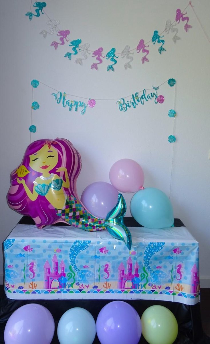 Zeemeermin mermaid verjaardags thema - versiering - decoratie - kinderfeestje - oceaan - compleet feestpakket - pastel kleur - ballon slinger