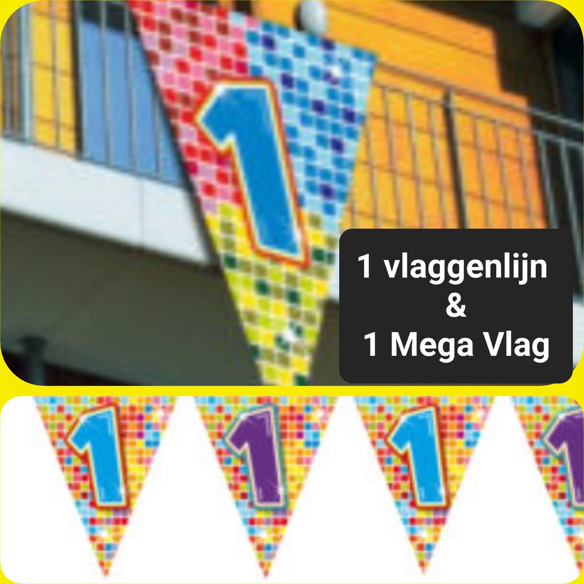 1 x vlaggenlijn & 1 x Mega vlag 1 Jaar, Verjaardag, Feest