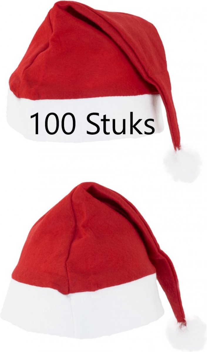 100 Stuks Kerstmutsen voor Volwassenen, Rood / Wit