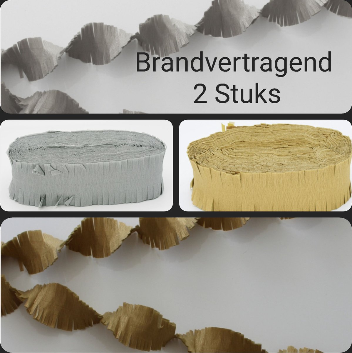 2 stuks BRANDVERTRAGENDE Draaiguirlande Goud/ Zilver, 48 meter, Kerstmis, Nieuwjaar, Gala, Carnaval, Verjaardag, Themafeest