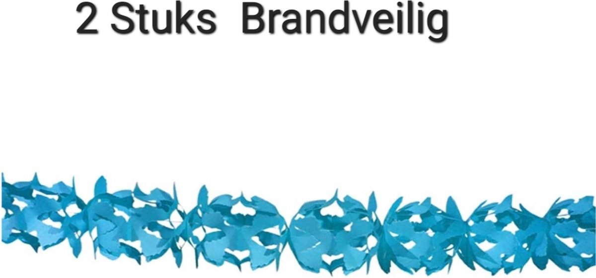 2x Papieren Slinger Blauw Brandvertragend/ Brandveilig. Garland, Versiering, Themafeest, Geboorte , Oktoberfest