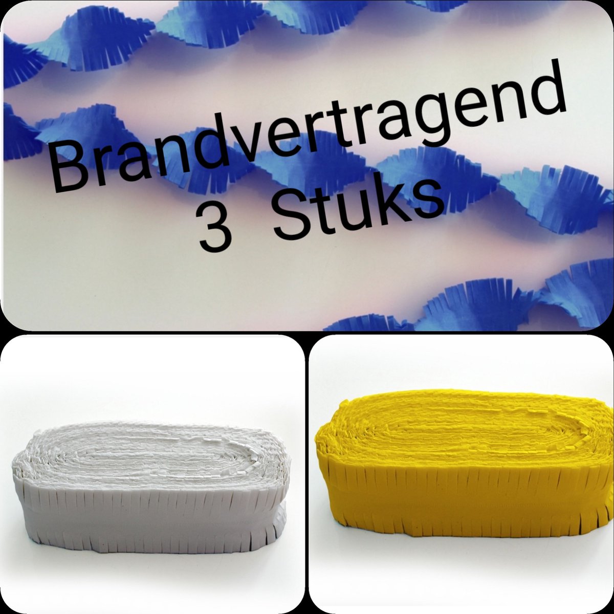 3 stuks BRANDVERTRAGENDE Draaiguirlande Blauw/ Wit/ Geel, 72 meter, Carnaval, Verjaardag , Themafeest