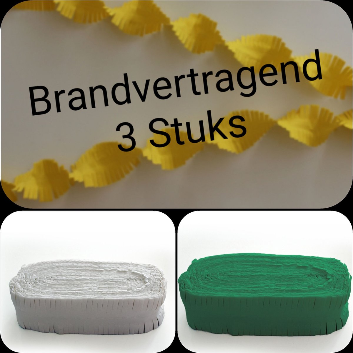 3 stuks BRANDVERTRAGENDE Draaiguirlande Geel/ Wit/ Groen, 72 meter, Carnaval, Verjaardag , Themafeest