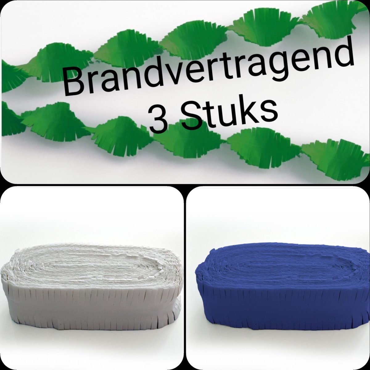 3 stuks BRANDVERTRAGENDE Draaiguirlande Groen/ Wit/ Blauw, 72 meter, Carnaval, Verjaardag , Themafeest