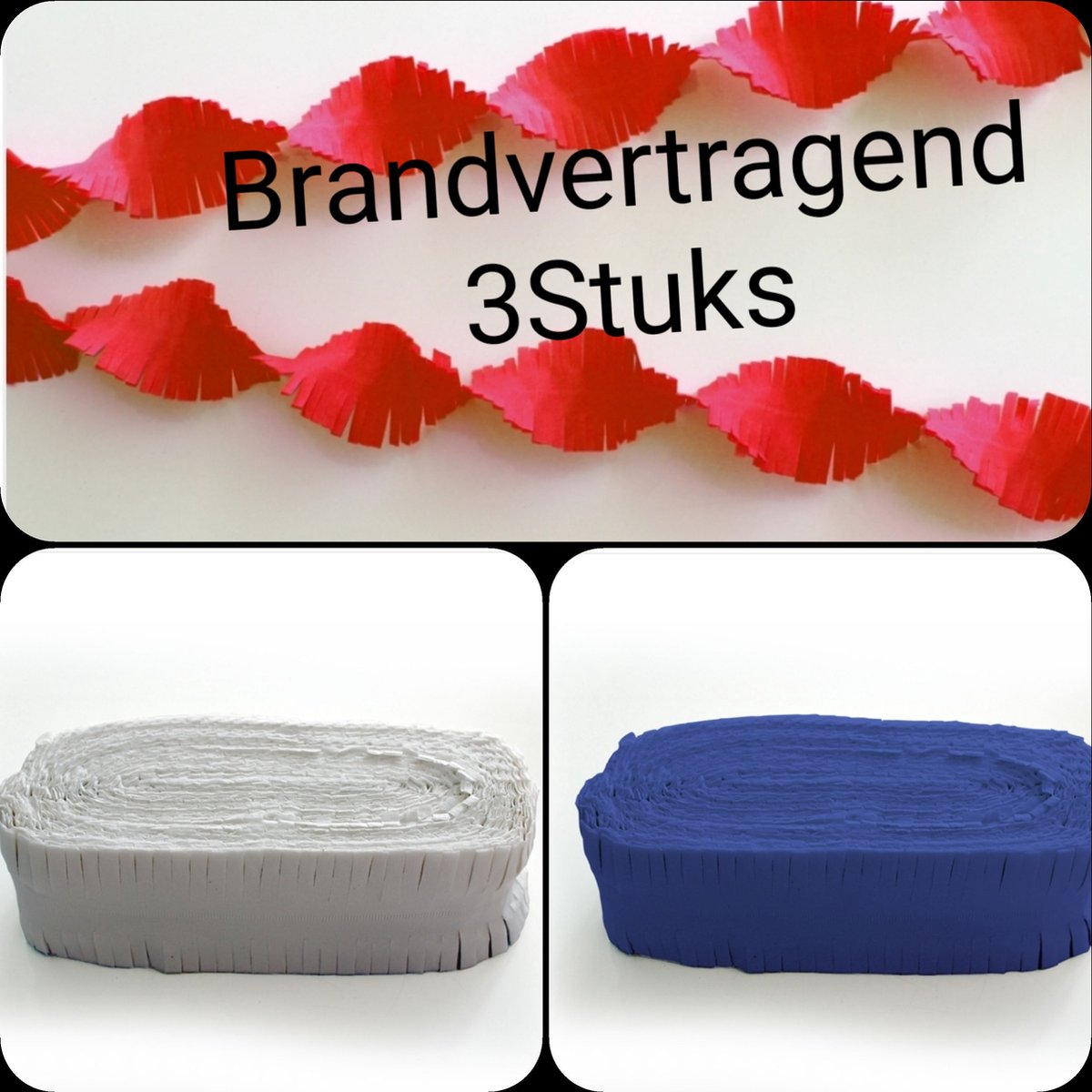 3 stuks BRANDVERTRAGENDE Draaiguirlande Rood/ Wit/ Blauw , 72 meter, Carnaval, Verjaardag , Themafeest