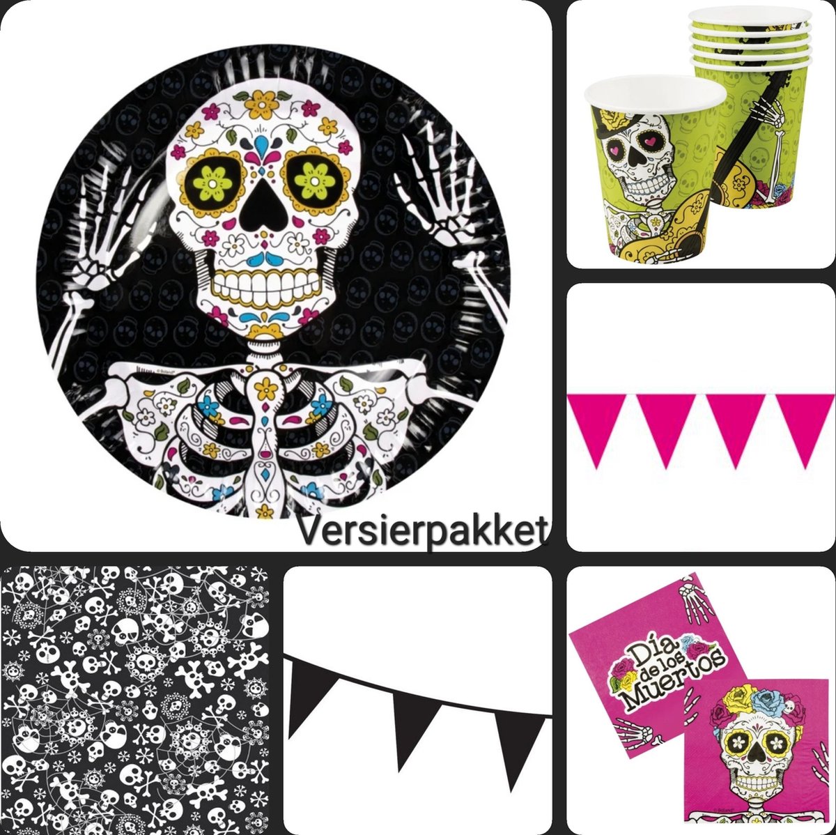 Feestpakket Doodskop , Day of death, Verjaardag, Halloween, Griezelfeest, Themafeest.