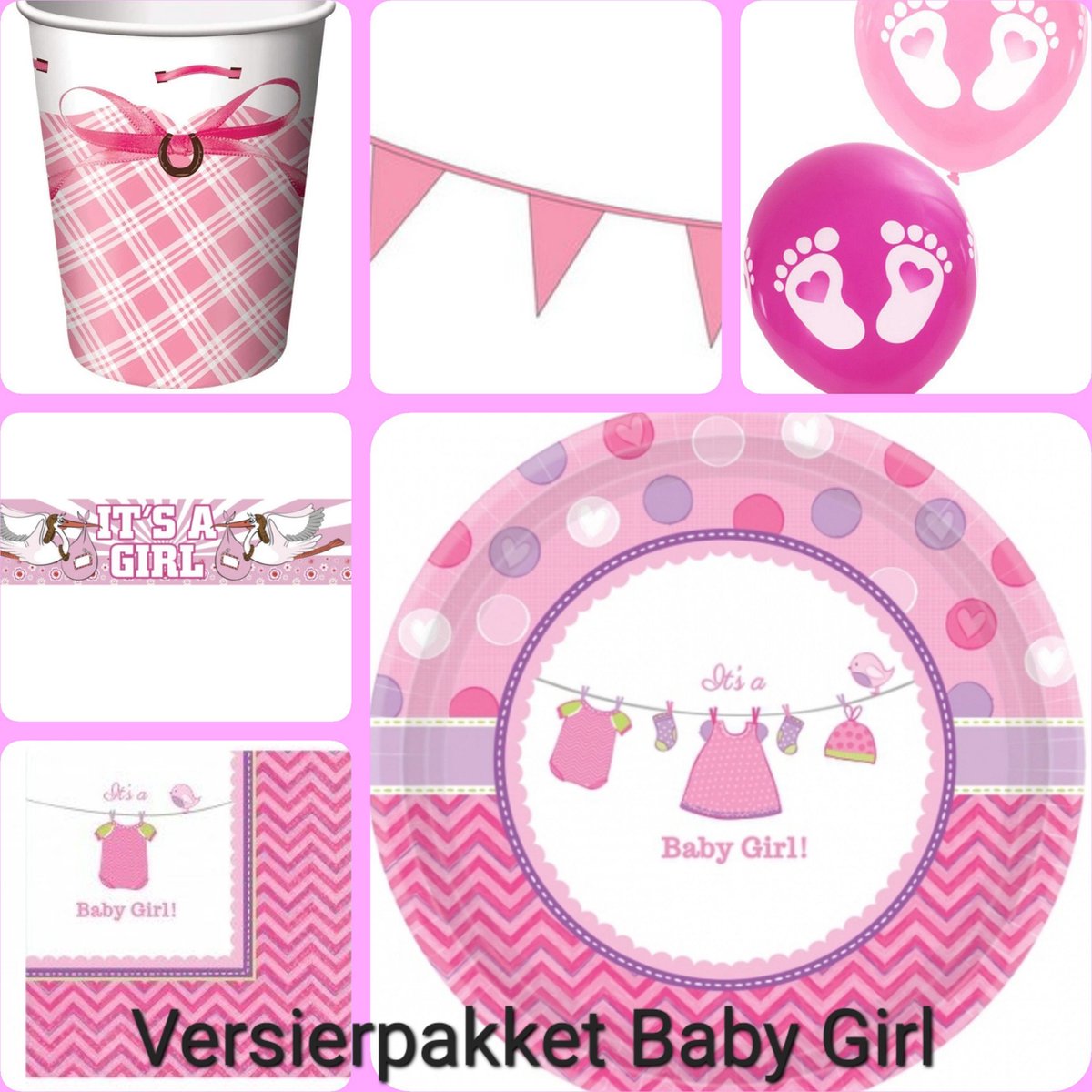 Feestpakket Its a Baby Girl, Geboorte, Gender reveal, Kinderfeest.