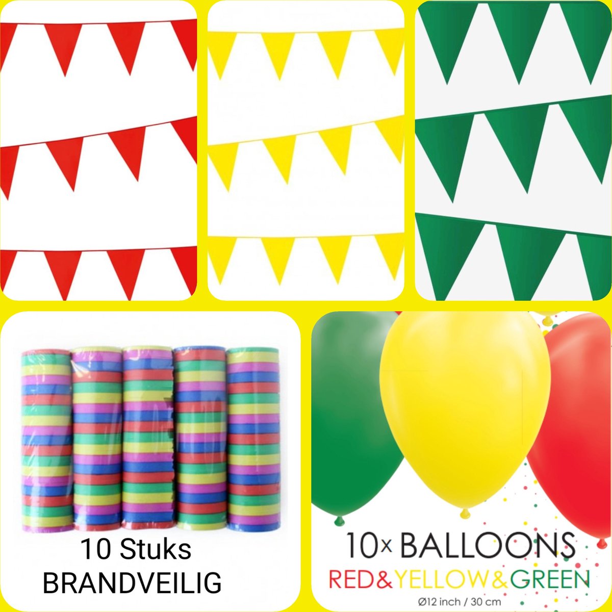 Versierpakket Gekleurd, Carnaval, Serpentine, Vlaggenlijn, Ballonnen, Brandveilig, Brandvertragend.