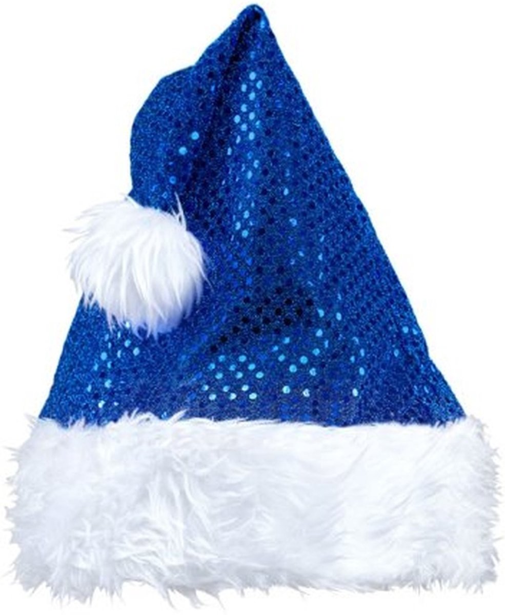 Blauwe kerstmuts met glitters