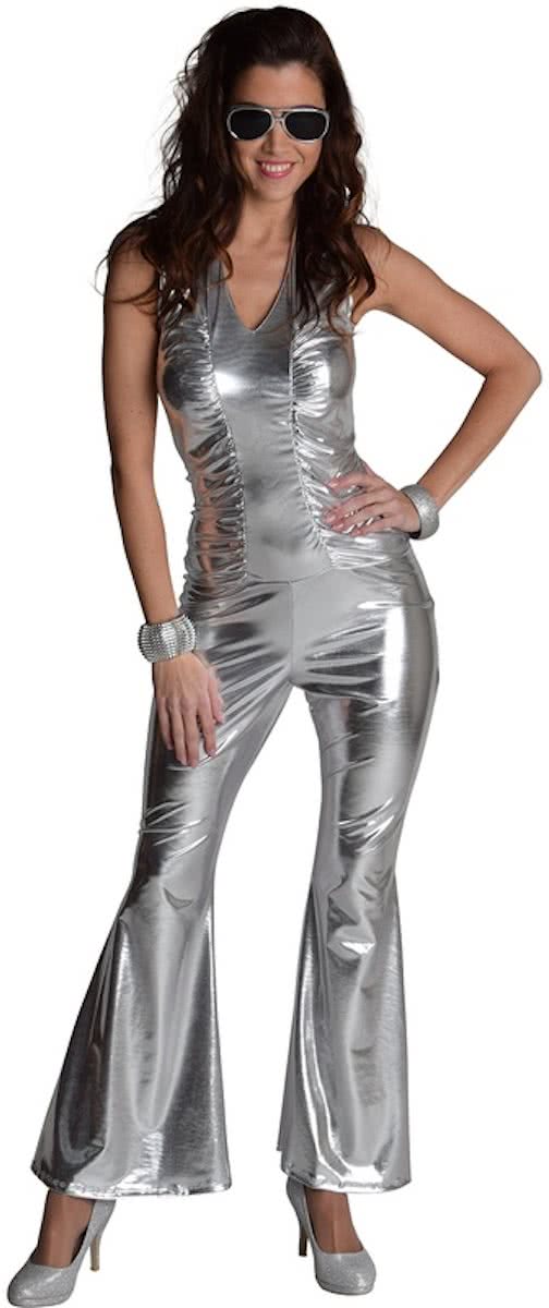 Disco catsuit zilver-Maat:XL