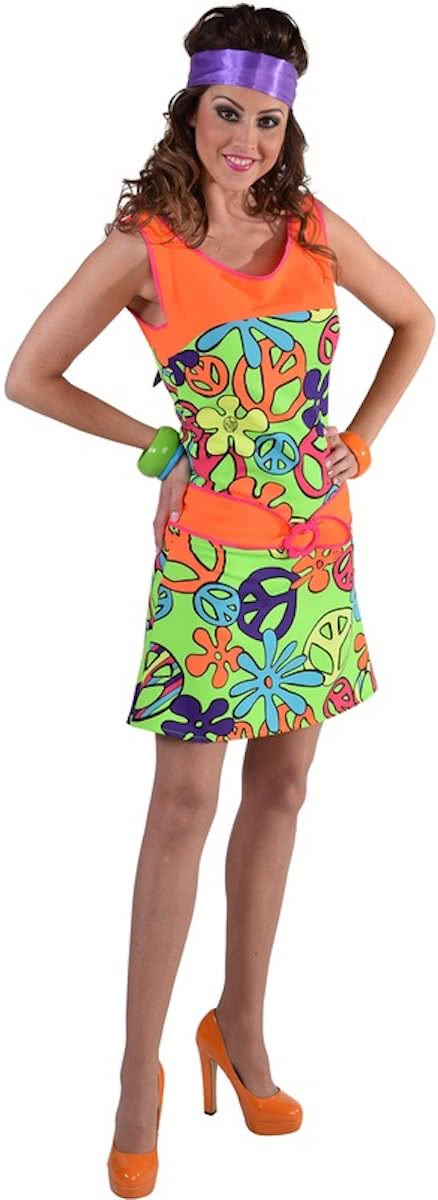 Disco hippie peace jurk dames-Maat:XS