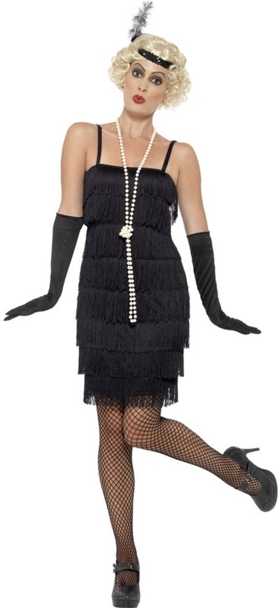 Flapper Costume Black with Short Dress Headband & Gloves