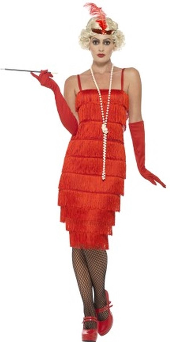 Flapper Costume Red with Long Dress Headband & Gloves