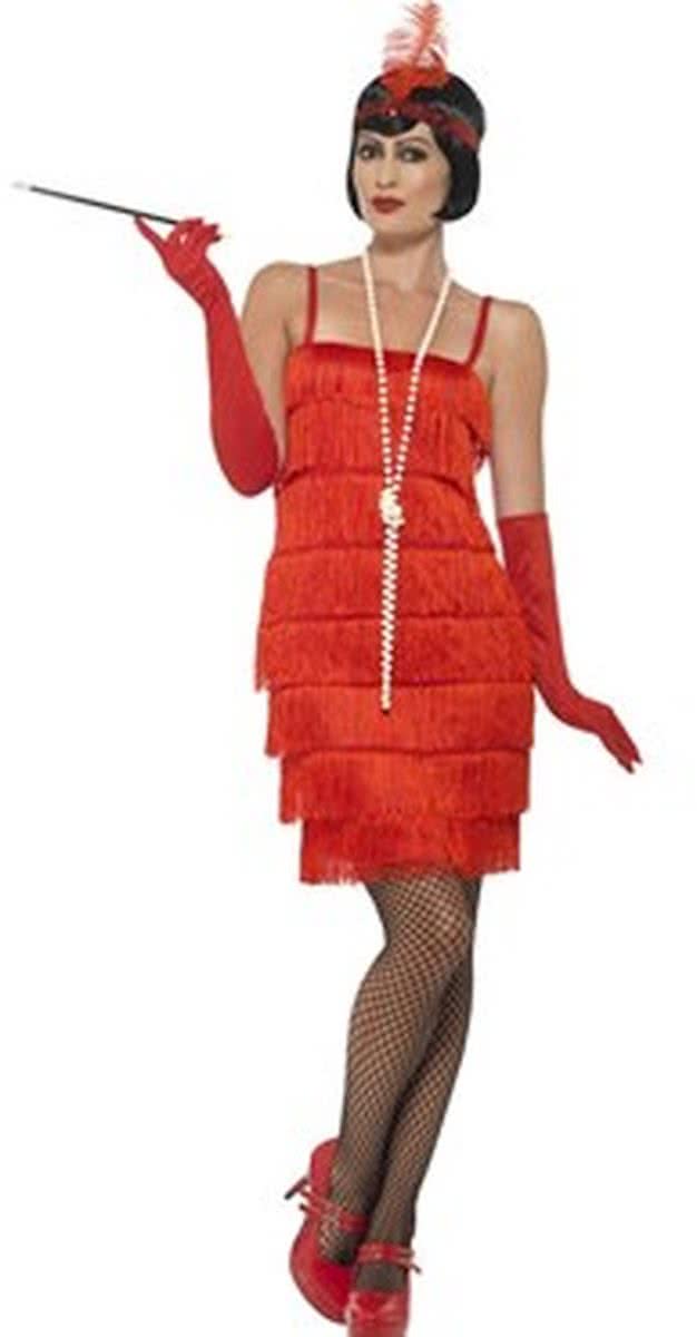 Flapper Costume Red with Short Dress Headband & Gloves