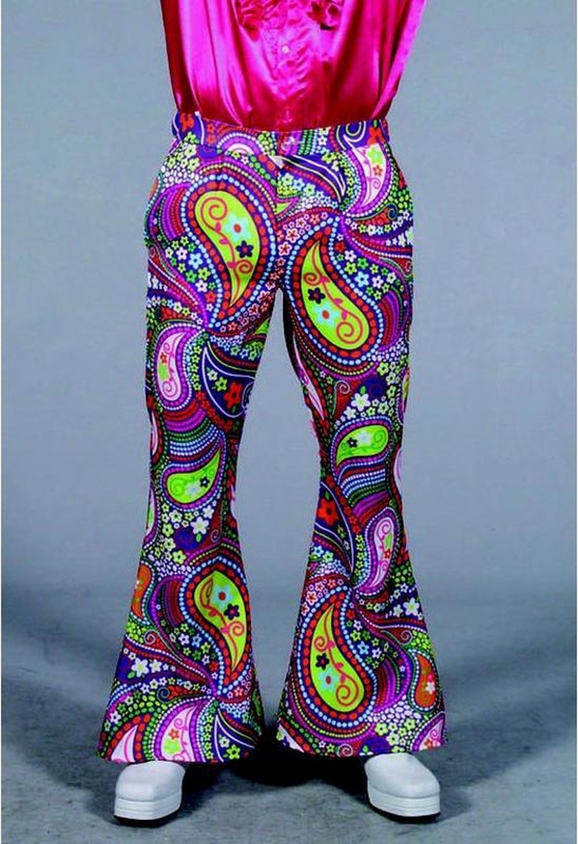 Hippie disco broek met funky colours print-Maat:L