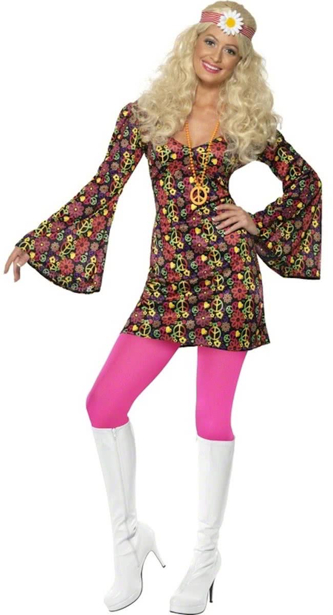 Hippie jurk peace jaren 70 verkleed jurk-Maat:Large