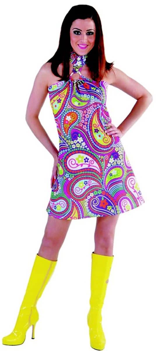 Jurkje funky colours hippie jaren 70-Maat:XS