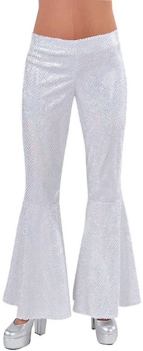 Luxe glitter broek dames-Kleur:Wit-Maat:L