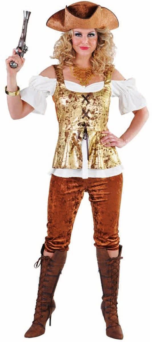 Piraten dame met broek goud bruin-Maat:S