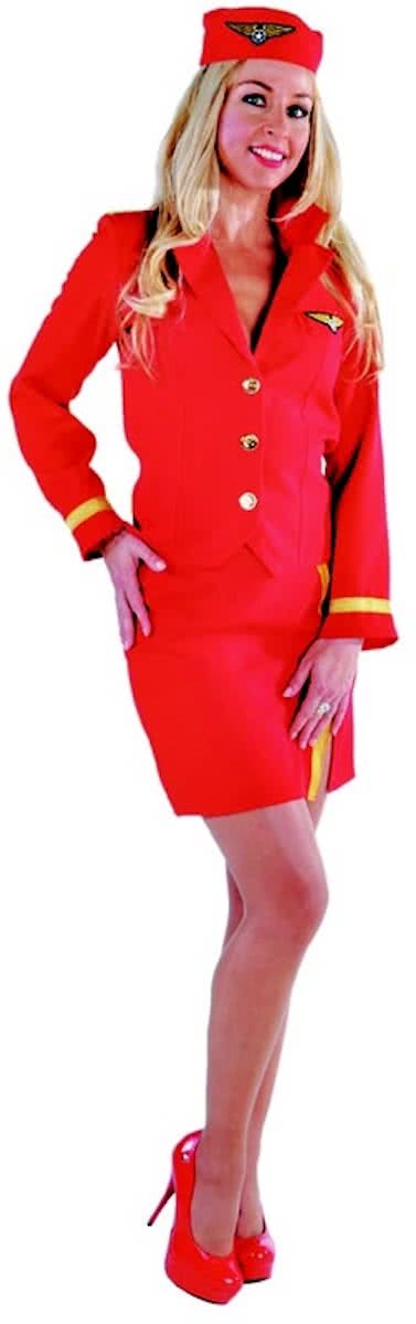 Stewardess dames verkleed pak-Kleur:Rood-Maat:XL