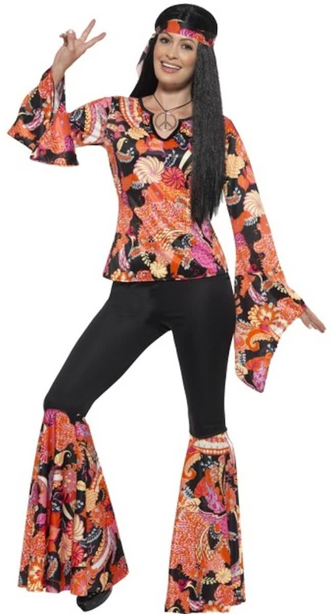 Willow the Hippie Costume Multi-Coloured with Top Trousers Headscarf & Medallion