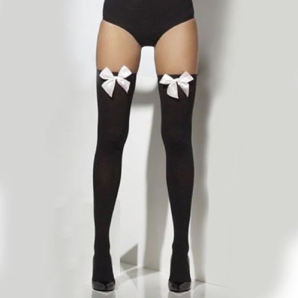 Zwarte kniepanty met witte strik