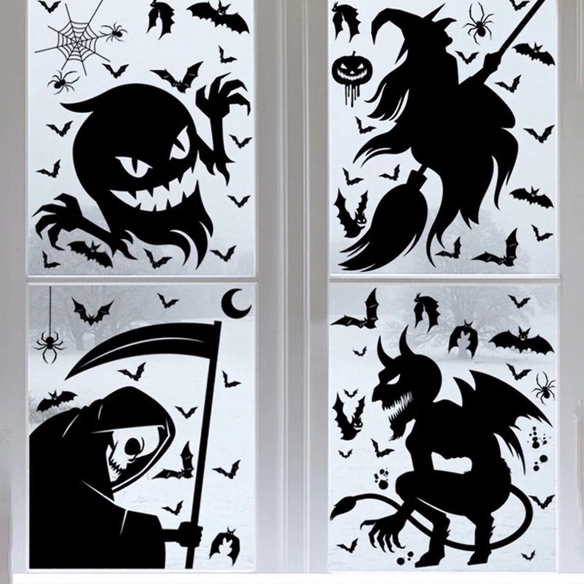 Feesty - Halloween decoratie - Raamstickers x 4 Vellen - XXL Formaat