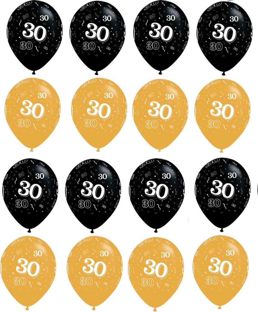 Ballonnen 30 Jaar - Zwart/Goud - 22 Stuks - Feestversiering